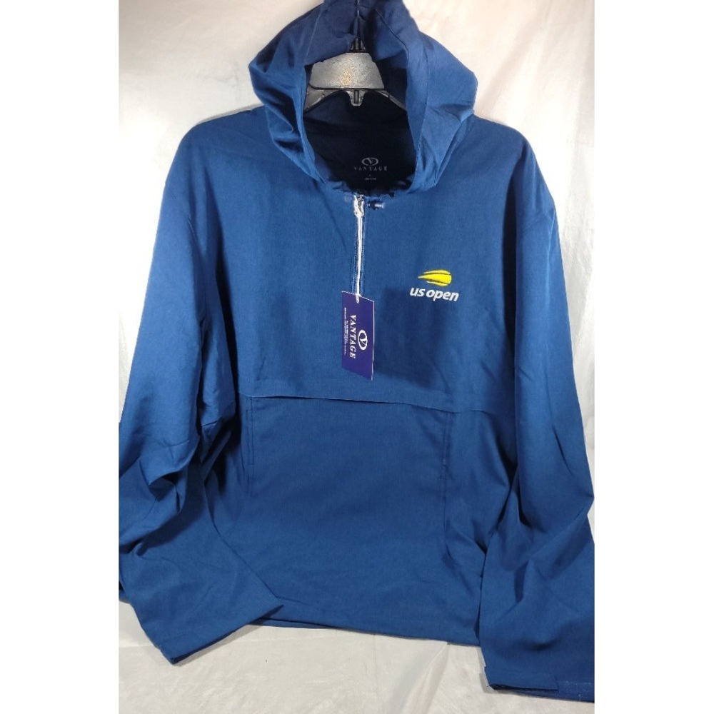 Vantage Men's #6105 Pullover 1/4 Zip Hooded Stretch Anorak US Open - Blue - XL